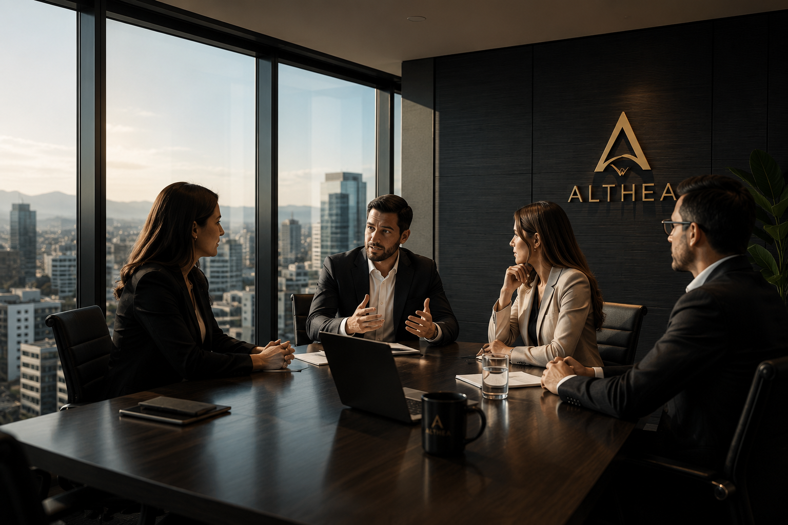 Equipo directivo revisando resultados de bienestar corporativo con ALTHEA